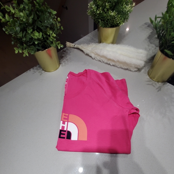 NWOT THE NORTH FACE Parfait t-shirt neuf à manches longues à gros logo rose vif - Picture 6 of 6